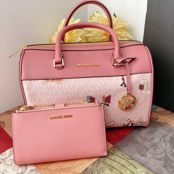 Michael Kors MK Jet Set Girls Travel Medium Duffle Bag + Wallet SET NWT - Picture 1 of 9